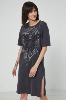 Medicine rochie din bumbac culoarea gri, mini, oversize