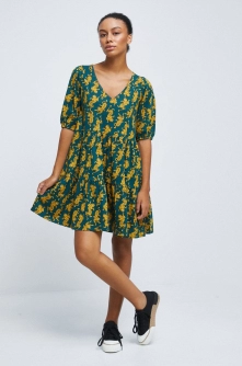 Medicine rochie din bumbac culoarea verde, mini, evazati