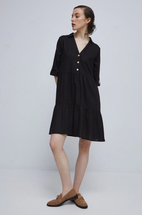 Medicine rochie din in culoarea negru, mini, evazati