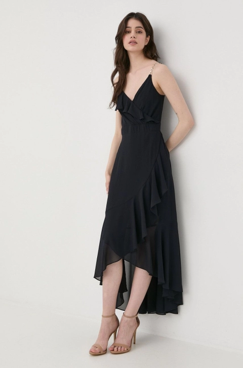 Morgan rochie culoarea albastru marin, midi, evazati
