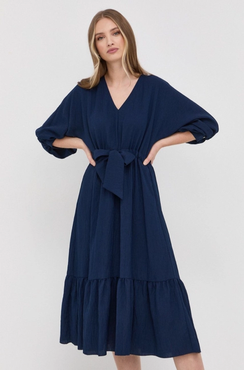 Nissa rochie culoarea albastru marin, midi, evazati
