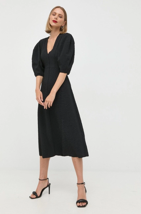 Notes du Nord rochie culoarea negru, midi, evazati