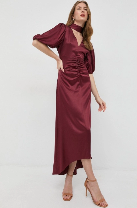 Notes du Nord rochie de matase Electra culoarea bordo, maxi, drept