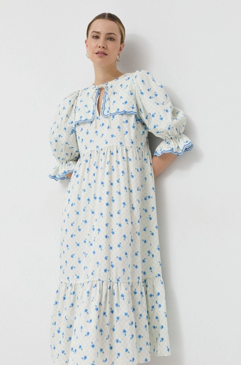 Notes du Nord rochie Francesca culoarea alb, midi, evazati