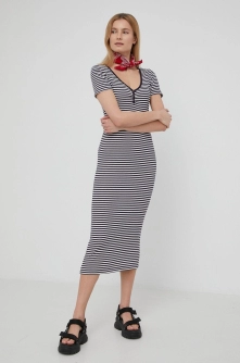 Only rochie culoarea albastru marin, midi, mulata