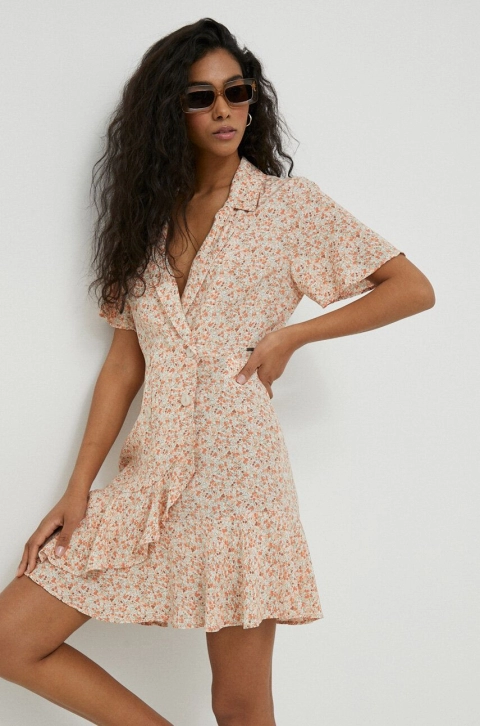 Pepe Jeans rochie Aida culoarea portocaliu, mini, evazati