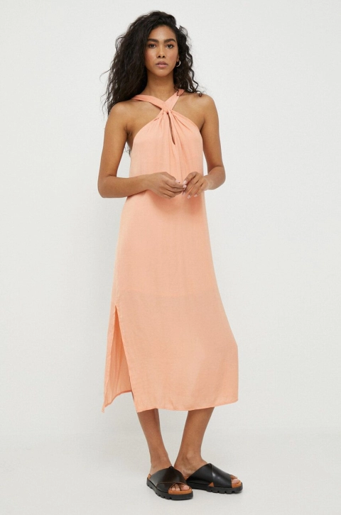 Pepe Jeans rochie Casey culoarea portocaliu, midi, drept