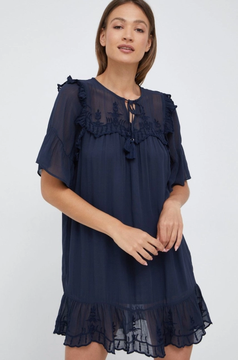 Pepe Jeans rochie culoarea negru, mini, drept