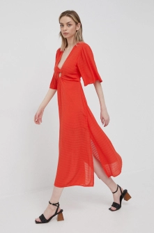 Pepe Jeans rochie culoarea portocaliu, midi, evazati