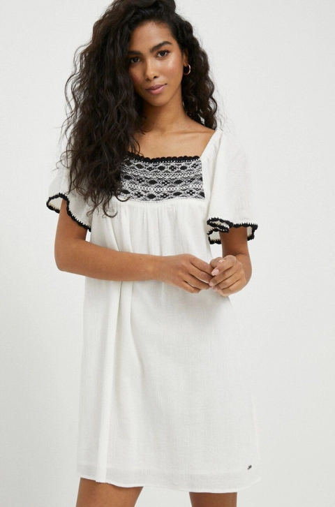 Pepe Jeans rochie din bumbac Aliba culoarea bej, mini, drept