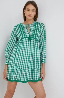 Pepe Jeans rochie din bumbac culoarea verde, mini, evazati