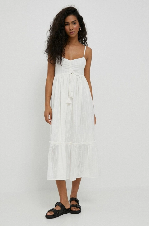 Pepe Jeans rochie din bumbac Prue culoarea bej, midi, evazati