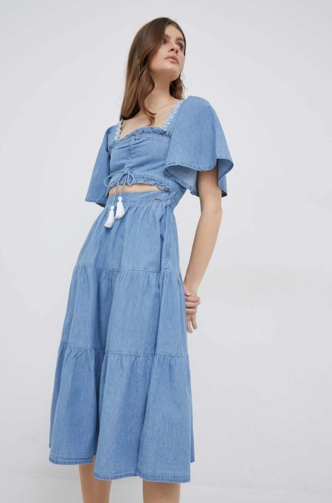 Pepe Jeans rochie jeans Aitana midi, evazati
