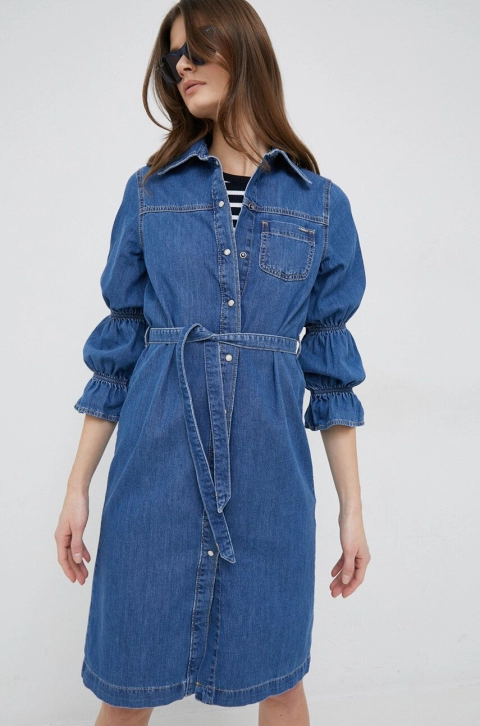 Pepe Jeans rochie jeans midi, drept
