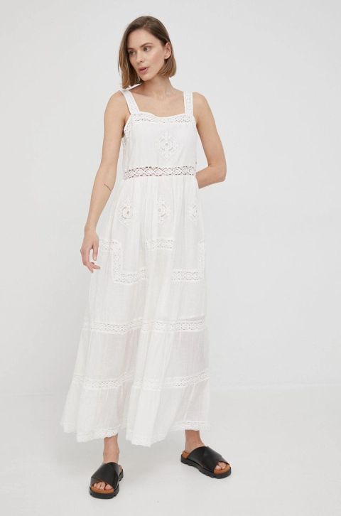 Pepe Jeans rochie Loyce culoarea alb, maxi, evazati