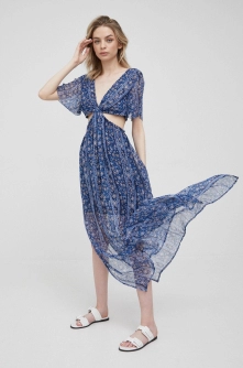 Pepe Jeans rochie Pippa culoarea albastru marin, maxi, evazati