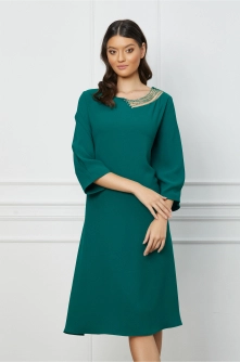 Rochie Anastasia verde cu margele la decolteu