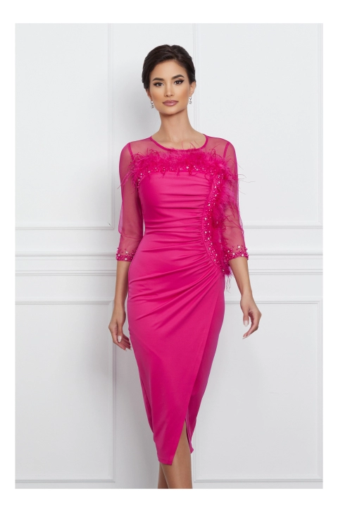 Rochie Anemona fucsia cu fulgi si perlute