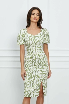 Rochie Anemona kaki cu imprimeuri albe