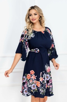 Rochie bleumarin lejera de vara Sabrina cu imprimeu floral By InPuff