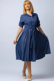 Rochie camasa bleumarin cu bulinute, din tesatura fina de bumbac