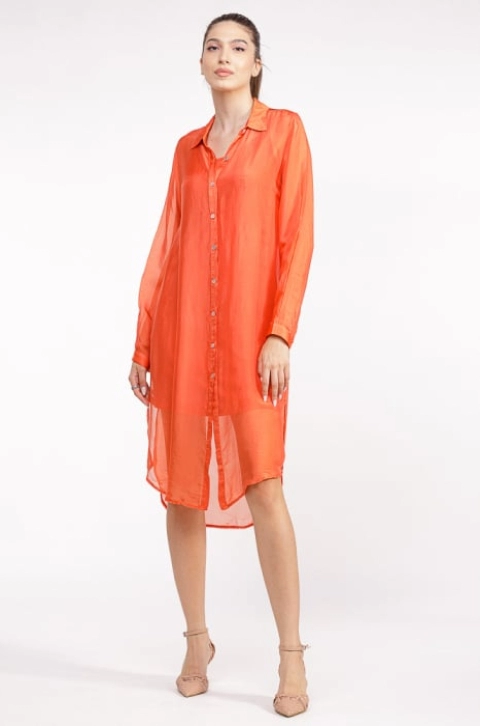 Rochie camasa din matase naturala orange, cu dublura