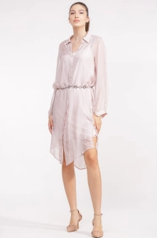 Rochie camasa din matase naturala roz prafuit, cu dublura
