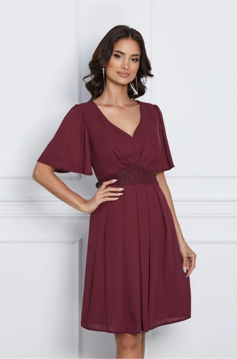Rochie Camelia bordo cu glitter in talie