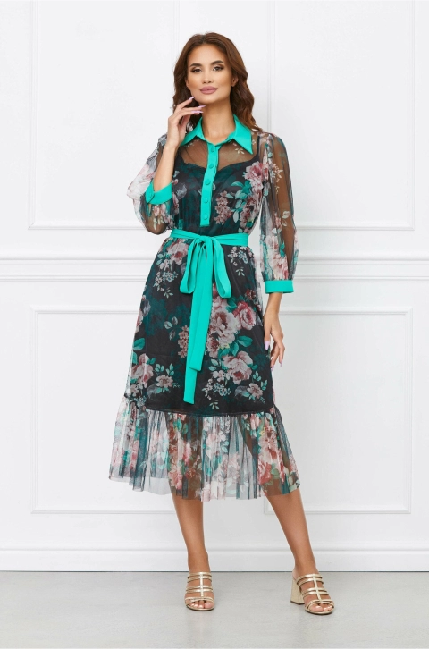 Rochie Chloe neagra cu imprimeuri verzi