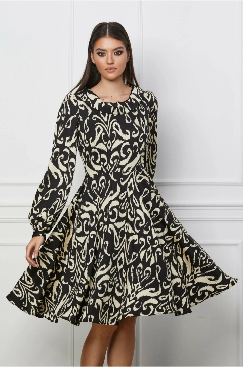 Rochie Cora neagra cu imprimeuri bej