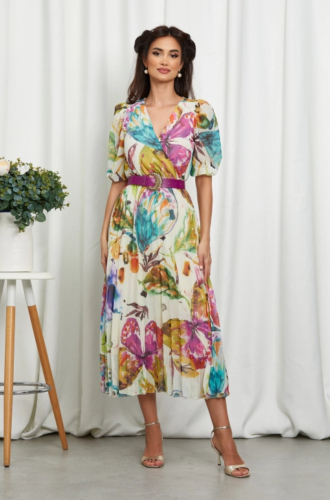 Rochie Cryna Alb Pastel