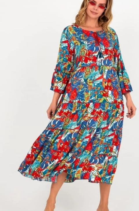 Rochie cu volane si imprimeu floral, din vascoza