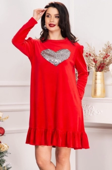 Rochie dama Alma rosie din catifea cu inima din paiete