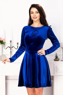 Rochie dama in clos albastru royal Anissa din catifea