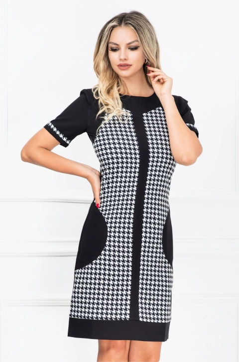 Rochie dama InPuff de zi cu imprimeu pied du coq