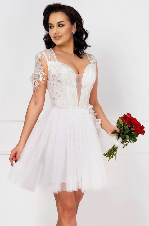 Rochie de cununie cu corset Laurette alba baby-doll