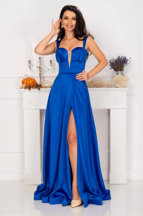 Rochie de nasa lunga Yennifer albastru royal cu crapatura pe picior