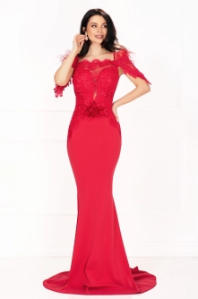 Rochie de nasa Pandora tip sirena zmeura cu broderie pretioasa si fulgi