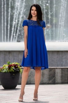 Rochie de ocazie albastra din voal lejera cu dantela