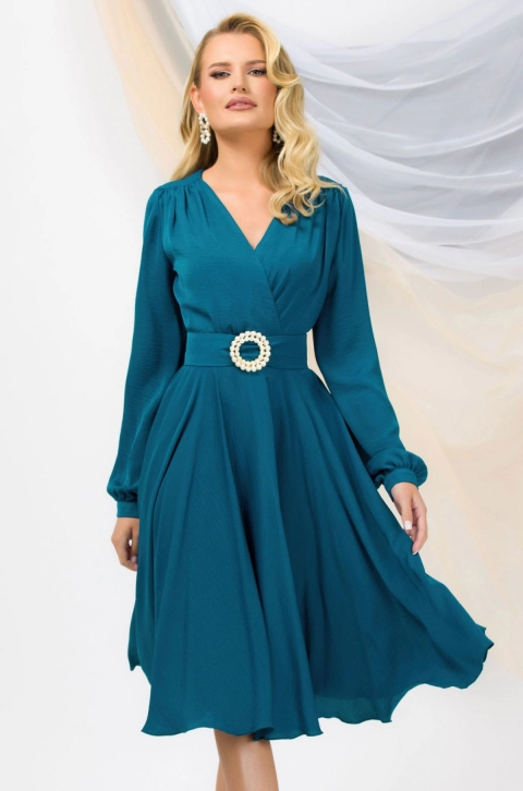 Rochie de ocazie albastra Pretty Girl in clos cu catarama pretioasa