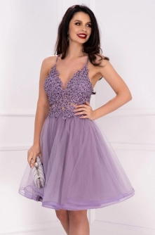 Rochie de ocazie baby-doll Brianna lila cu bust brodat