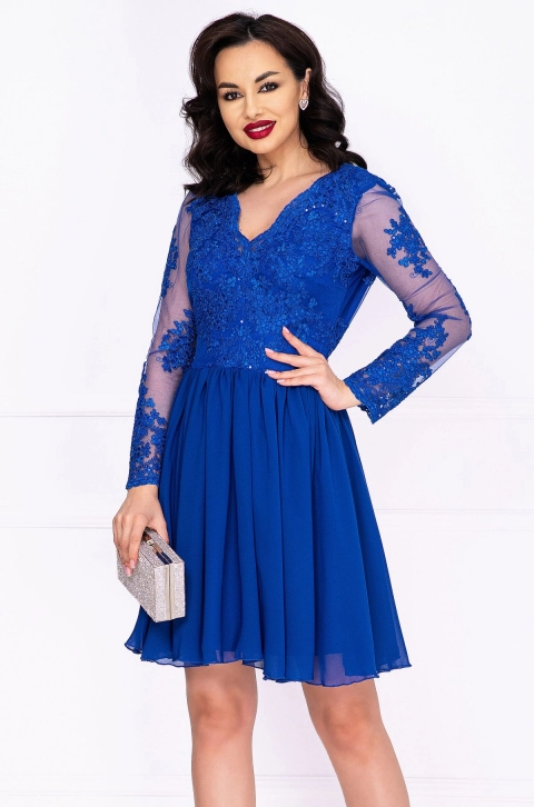 Rochie de ocazie Destiny albastru royal cu bust si maneci brodate