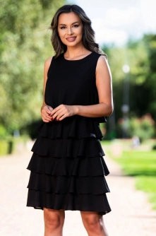 Rochie de ocazie Effect neagra din voal cu volane