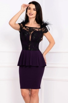 Rochie de ocazie eleganta Iviana mov cu peplum si fulgi la umeri