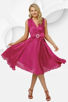 Rochie de ocazie in clos eleganta Pretty Girl fucsia petrecuta din voal