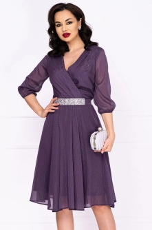 Rochie de ocazie in clos violet cu cordon stralucitor in talie