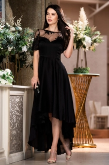 Rochie de ocazie InPuff neagra asimetrica cu broderie pretioasa