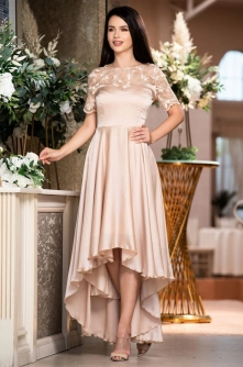 Rochie de ocazie InPuff nude asimetrica cu broderie pretioasa