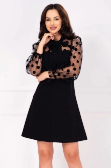 Rochie de ocazie lejera cu maneci din tulle cu buline din catifea