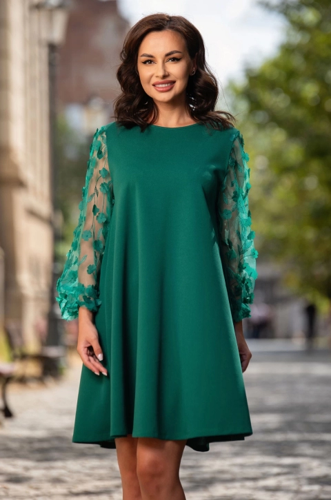 Rochie de ocazie lejera verde cu flori 3D